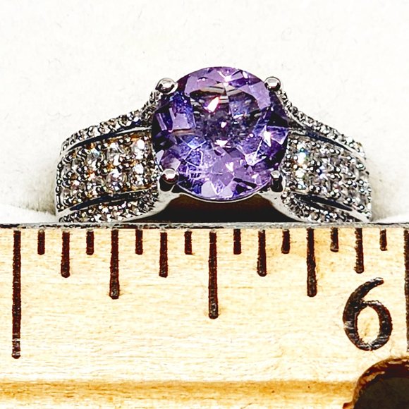 AAA Rose De France Amethyst & Zircon bridge ring in Plat/925SS 3.25 tcw size 8 - Picture 2 of 6